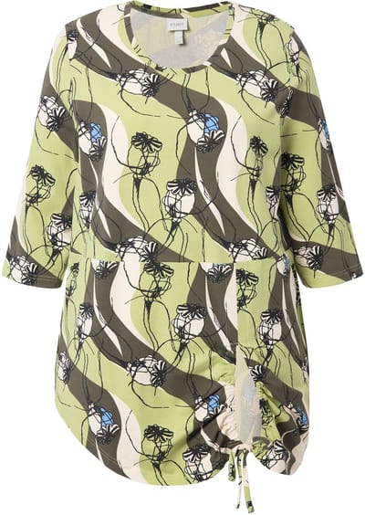 Ulla Popken - Dames - Lang shirt A-lijn ronde hals 3/4-mouwen biologisch katoen - Zeewier - Maat 42+
