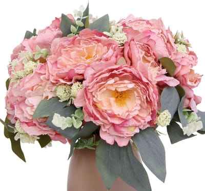 Dailygoods- Kunstbloemen Pioenrozen Boeket - 12 Zijde Bloemen - Hoogte 40 cm - Buigzame Stelen - Binnen/Buiten Decoratie - Realistische Uitstraling - Nep Bloemen