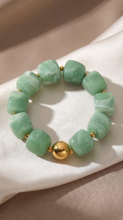 Lundholm luxe Armband Dames Kralen Groen Grote Kralenarmband - Premium Stainless Steel Jewellery Kralenarmband Acryl - my Floor Serie - in Luxe Geschenkverpakking - Vrouwen Cadeautjes