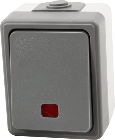 McPower Fix - Enkele BedieningsSchakelaar - Opbouw met indicatielamp - IP54 - Grijs