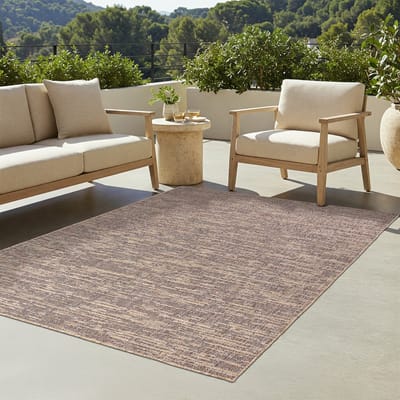 TAPISO Yucana Buitentapijt - Flatweave Vloerkleed Buiten & Binnen - Modern Buitenkleed Gestreept - Weerbestendig & UV-bestendig - Donkerbruin 80x150