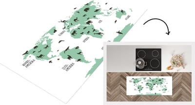 Keukenloper - Loper keuken - Wereldkaart kinderen - Dieren - Groen - 120x50 cm - Keukenloper vinyl