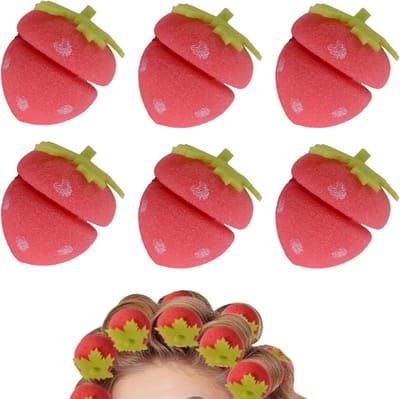Hittevrije Krulspelden - Schuimrollers Slaapkrullen - Haar Stijlen 's Nachts - Aardbeivormige Design - 6 Stuks - Rood