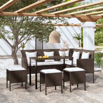 vidaXL - 5-delige - Loungeset - met - kussens - L-vormig - poly - rattan - bruin