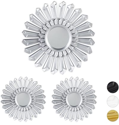 sierspiegel zon - 3 stuks - ronde hangspiegels - wanddecoratie - kunststof frame - zilverkleurig