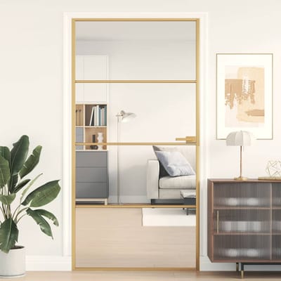 vidaXL - Binnendeur - smal - 102,5x201,5 - cm - gehard - glas - en - aluminium - goud