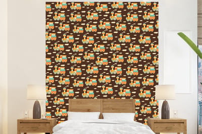 Behang - Fotobehang Patronen - Trein - Vintage - Kind - Jongens - Kinderen - Kids - Breedte 225 cm x hoogte 280 cm