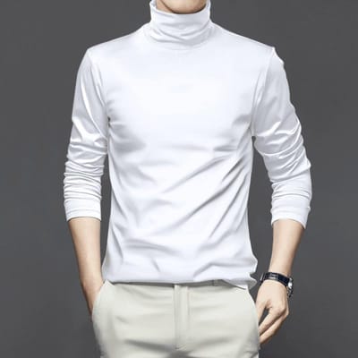 Vloeibaar Ammoniak Gemerceriseerd Katoen Coltrui Basis T-shirt Heren Antistatisch T-shirt met Lange Mouwen Huidvriendelijke Binnen Top Middelhoge Kraag 4XL wit