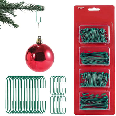 Dailygoods- Kerstornamenten 300 stuks - Haken voor kerstballen - Herbruikbare kerstboomhaken - 3,4 cm/6,4 cm - Groene kerstdecoratiehaken - Praktische dubbele haken
