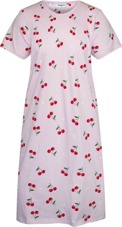 Gaubert Essential Dames Nachthemd Korte Mouw - Premium Gekamd Katoen - Kersjes - Roze - Maat S - GB-6820