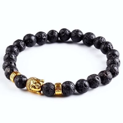 ICYBOY Lava Steen Armband met Buddistische en Vulcanisch Gekleurde Kralen [LAVA ROCK STONE X CRYSTAL X RHINESTONE] Buddha Head Rock Stone Beaded Bracelet Natural Black Tiger Eye Unisex