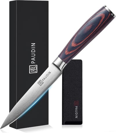 PAUDIN N7 Officemes Professioneel 12,5 cm - Japans mes - Koksmes - Keukenmes - Damascus Patroon - Inclusief Knifeguard