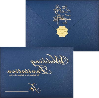 Allecto Plus - Donkerblauwe enveloppen bruiloft uitnodiging 20 stuks met parel zegelstickers