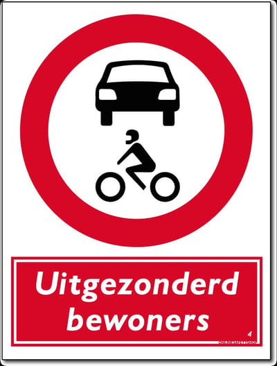 Auto's en motoren bord - Verboden uitgezonderd bewoners - Forex - 30 x 40 cm - Weerbestendig