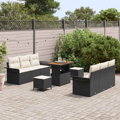 vidaXL - Tuinbank - Set - 9 - st - 8-Aantal - zitplaatsen - Zwart - en - Crème