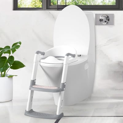 Toiletverkleiner met treden - Zindelijkheidstrainer opstapje - Kinderen leren - 2-in-1 opvouwbaar - 41x33x14 cm - Grijs