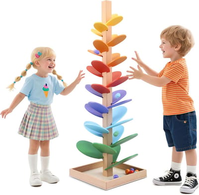 Houten Kogelbaan met Regenboogeffect en 10 Ballen voor Kinderspellen