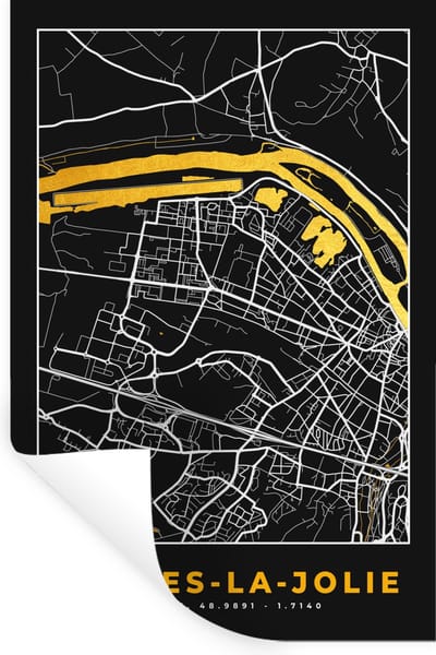 Muurstickers - Sticker Folie - Frankrijk - Mantes-la-Jolie - Stadskaart - Kaart - Plattegrond - 20x30 cm - Plakfolie - Muurstickers Kinderkamer - Zelfklevend Behang - Zelfklevend behangpapier - Stickerfolie