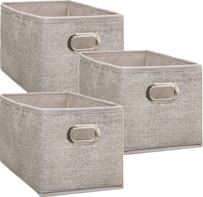 5Five Opbergmand/kastmand - Set van 3x stuks - beige - linnen - 7 liter - 31 x 15 x 15 cm - Opbergbox - Vakkenkast manden