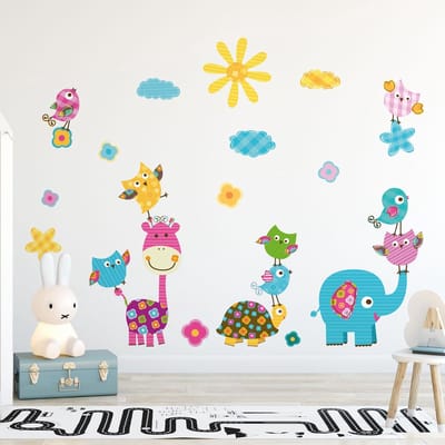 Muurstickers - Vrolijke dieren in de zon - Zelfklevende stickers - 135x90cm