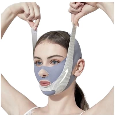 V Gezicht Bandage - Gezichtslift Masker - Slaapmasker Voor Gezicht - Kaaklijn Ondersteuning - Volledig Gezicht - Verre Infrarood Graphene - Grijsblauw