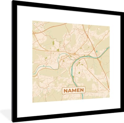 Fotolijst incl. Poster - Stadskaart - Namen - Plattegrond - Retro - Kaart - 40x40 cm - Posterlijst