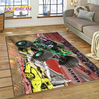 Monster Truck Monster Jam Cartoon Tapijt Vloerkleed voor Slaapkamer Woonkamer Huis Sofa Decoratie, Kinder Spel Groot Decor Vloermat 40x60cm( 15x23in )