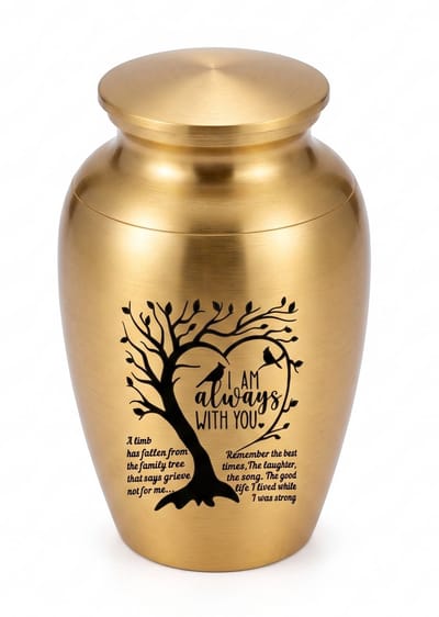 Mini Urn Tree of Life - Goudkleurig - Kleine Urn voor As - Inclusief Vul Schepje - Herinnering Huisdier & Mens - Keepsake Urn - 6.5 cm