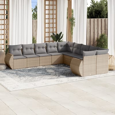 vidaXL - 10-delige - Loungeset - met - kussens - poly - rattan - beige