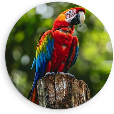 Saammp Muurcirkel Hout - Papegaai - Kleurrijk - Dieren - Natuur - Ø 90 - Wandcirkel - Wanddecoratie Cirkel - muurdecoratie Woonkamer - Slaapkamer decoratie - Rond Schilderij