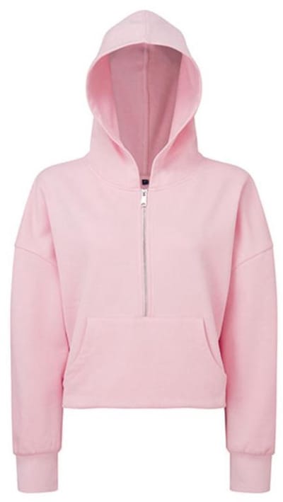 TriDri - Dames Hoodie met halve Rits - Light Pink maat XS