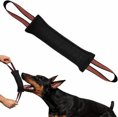 Trek- en speeltouw voor honden met reflecterende strepen, stevige bijtsausage van katoen en nylon, ideaal voor training en bescherming, 30 cm lang