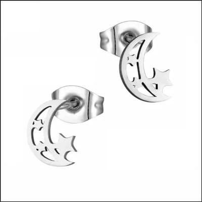 Aramat Jewels | Oorbellen | RVS Oorbellen Maan en Ster 10mm - Celestial Oorstekers | Zilverkleur-9mm | |9mm | Staal | Kinderen, Volwassenen | Verkleurd niet