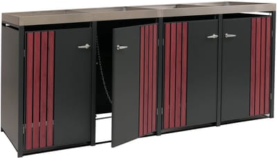 Afvalcontainerbehuizing voor 4 containers MCW-O67, afvalcontainerbox met plantenbak, metaal 125x260x84cm 95kg ~ antraciet houtlook donker