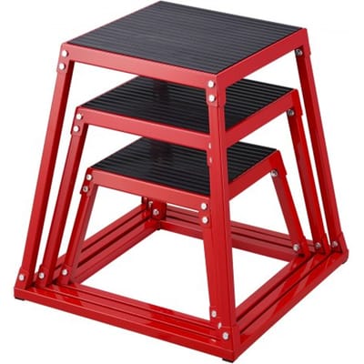 VEVOR 3-Delige Plyometrische Springboxen, 305/458/609 Mm Plyometrische Box Rood, Antislip Fitnessoefening Step-Up Boxset voor Thuisfitnesstraining, Conditionerende Krachttraining, Springtraining Draagbaar