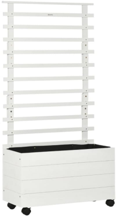 Plantenbak Met Klimrek En Wielen 76x30x155 cm Houten Bloembak Voor Klimplanten Tuin Wit