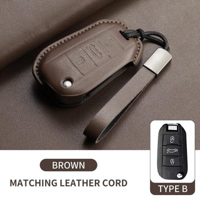 Leren Autosleutelhoesje Cover Fob Voor Peugeot 208 3008 308 508 408 2008 307 400 Auto Afstandsbediening Slimme Beschermer Shell Sierstrip Accessoire brown