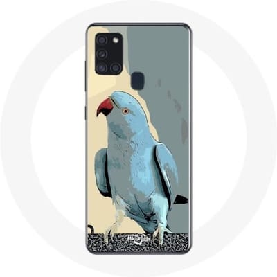 Samsung Galaxy A21S Hoesje Parkieten Papegaaien Blauw blauw