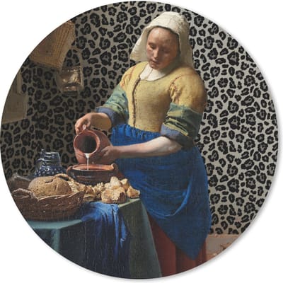 Muismat rond 20x20 cm - Mousepad Melkmeisje - Kunst - Panterprint - Vermeer - Schilderij - Oude meesters - Ronde muismatten