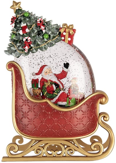 Clayre & Eef Kerstdecoratie met LED-verlichting en muziek Slee 17x9x25 cm / 3xAA Rood Kunststof