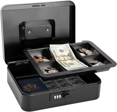 Grote geldbox - Kassalade met slot - Geld veilig opbergen - Combinatieslot met metalen draaiknoppen