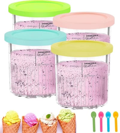 IJsbekers - 4 Stuks - Behuizingen met deksel - Inclusief lepel - 800 ml - Bewaarcontainer - BPA-vrij - Vaatwasmachinebestendig - 13 x 12 cm - Vier kleuren