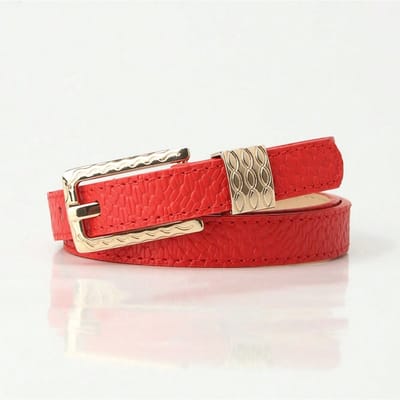 Nieuwe Eenvoudige en Veelzijdige Accessoires Dames Dunne Riem Retro Mode Gesp Patroon Decoratieve Riem 105CM rood