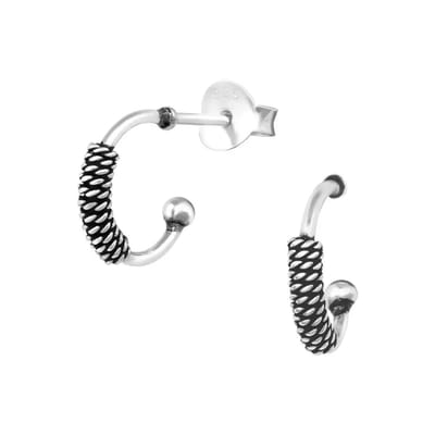 Aramat Jewels | Oorbellen | Zilveren Halve Hoepel Oorbellen Bali Geoxideerd | | | |2mm | Zilver | Kinderen, Volwassenen | Verkleurd niet