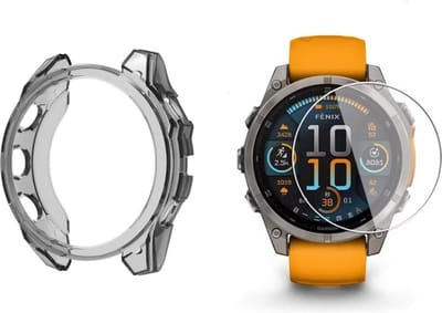 Strap-it TPU Case (Transparant-Zwart) + Screenprotector - Geschikt voor Garmin Fenix 8 47mm - Schokbestendige Hoes - Krasbestendige Schermbeschermer - Duurzame Bescherming - Bundel