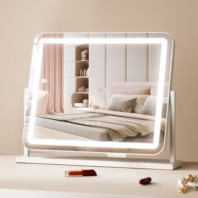 VEVOR Hollywood make-upspiegel met verlichting, cosmetische spiegel met 3 kleurverlichtingsstanden, make-upspiegel met led's en 5x vergroting, USB, slimme aanraakbediening, 360° draaibaar, 547x447mm