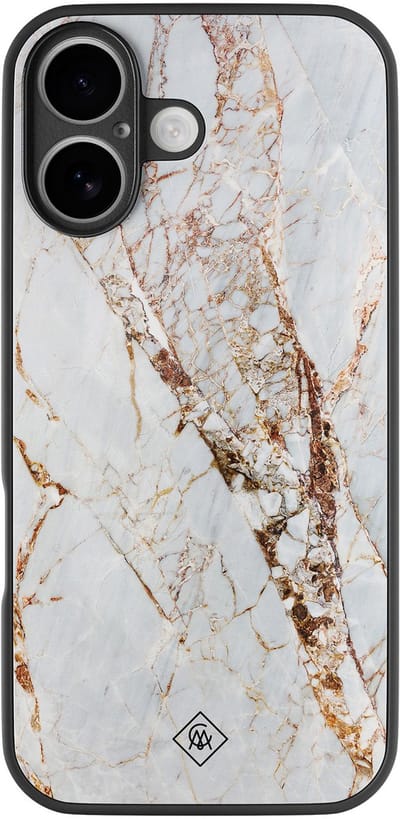 Casimoda® hoesje - Geschikt voor iPhone 17 - Marmer Goud - Luxe Hard Case Zwart - Backcover telefoonhoesje - Goudkleurig
