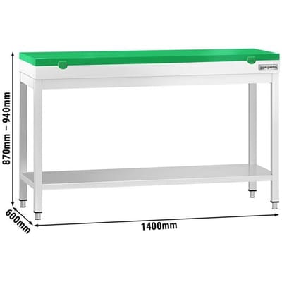 GGM Gastro Edelstahl Arbeitstisch PREMIUM - 1400x600mm - mit Grundboden - inkl. Schneideplatte Grün