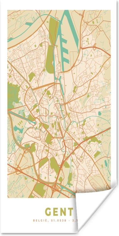 Poster Gent - Kaart - Stadskaart - Plattegrond - Vintage - 80x160 cm