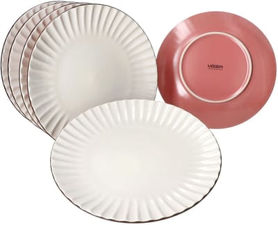 Set van 6 OSITA ROSE dinerborden voor 6 personen in steengoed - 674470